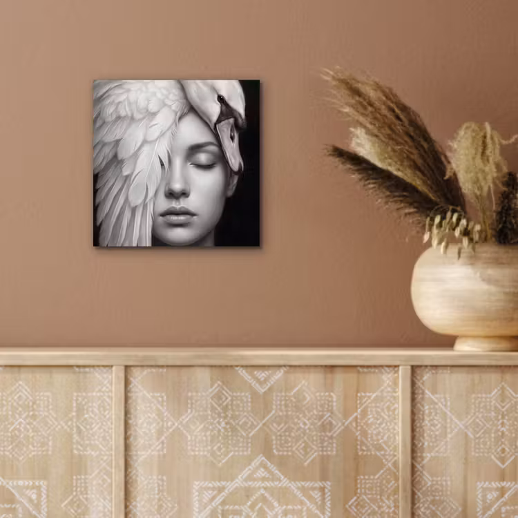 Portret - Zwaan - Zwart - Wit aluminium wit klein -sfeer4