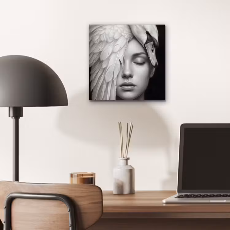 Portret - Zwaan - Zwart - Wit aluminium wit klein -sfeer5
