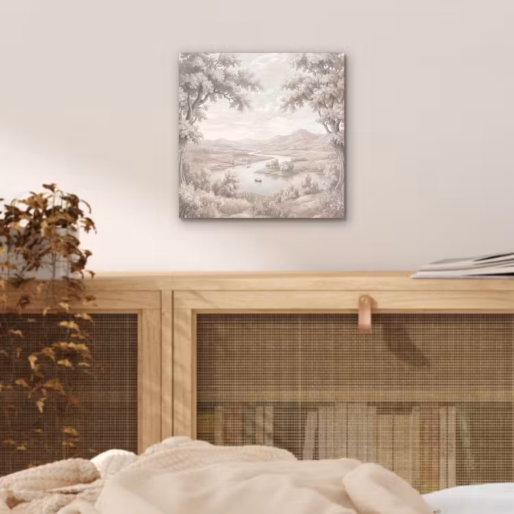 Rivierlandschap - Bergen - Natuur - Vintage - Beige aluminium wit klein -sfeer3