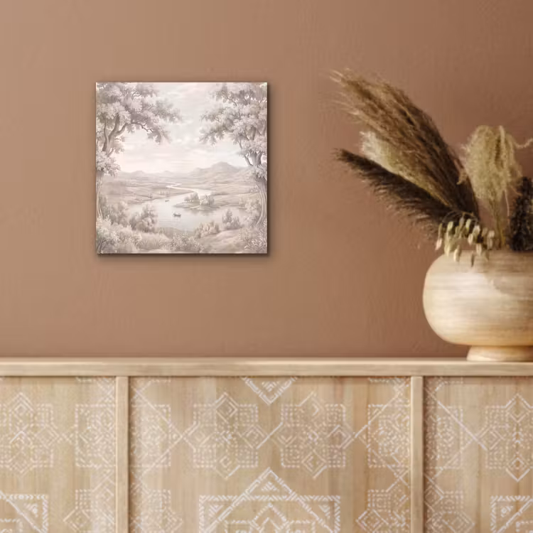 Rivierlandschap - Bergen - Natuur - Vintage - Beige aluminium wit klein -sfeer4