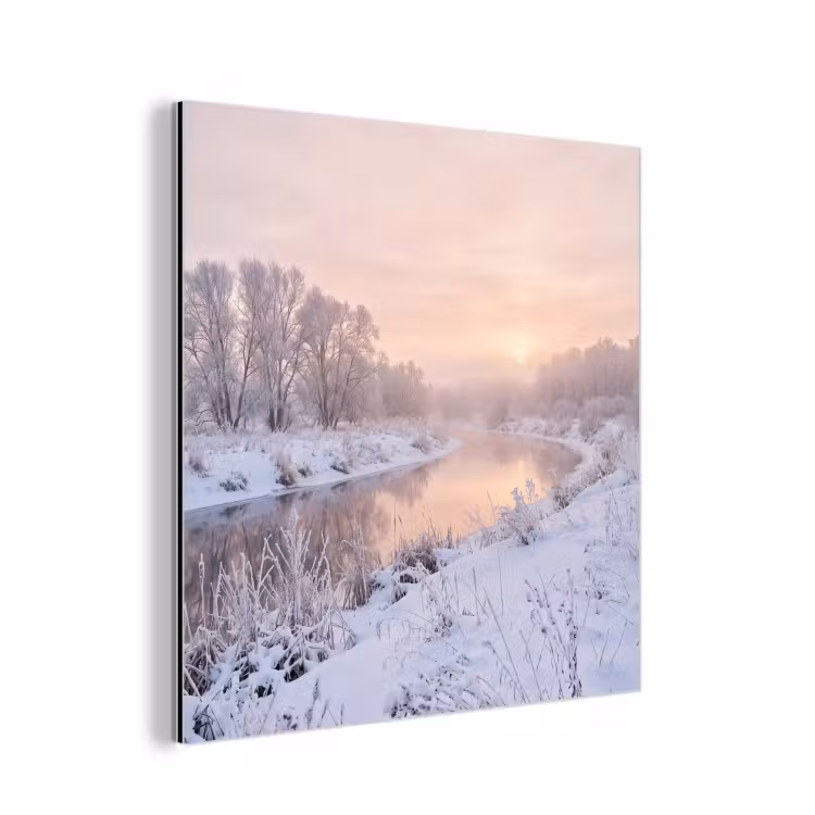 Rivier - Winter - Landschap - Sneeuw - Zonsopgang aluminium wit klein -3d