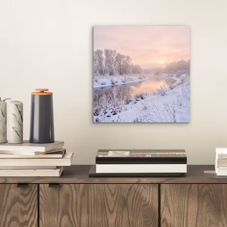 Rivier - Winter - Landschap - Sneeuw - Zonsopgang aluminium wit klein -sfeer1