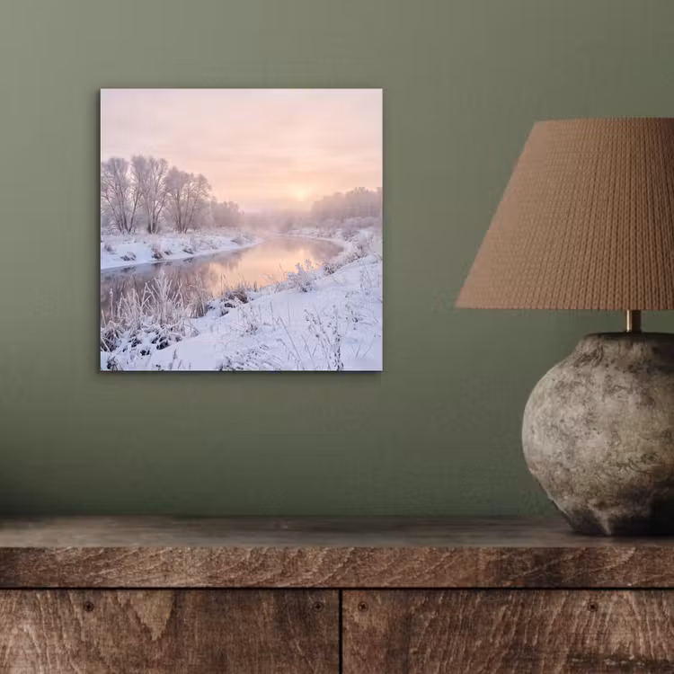 Rivier - Winter - Landschap - Sneeuw - Zonsopgang aluminium wit klein -sfeer2