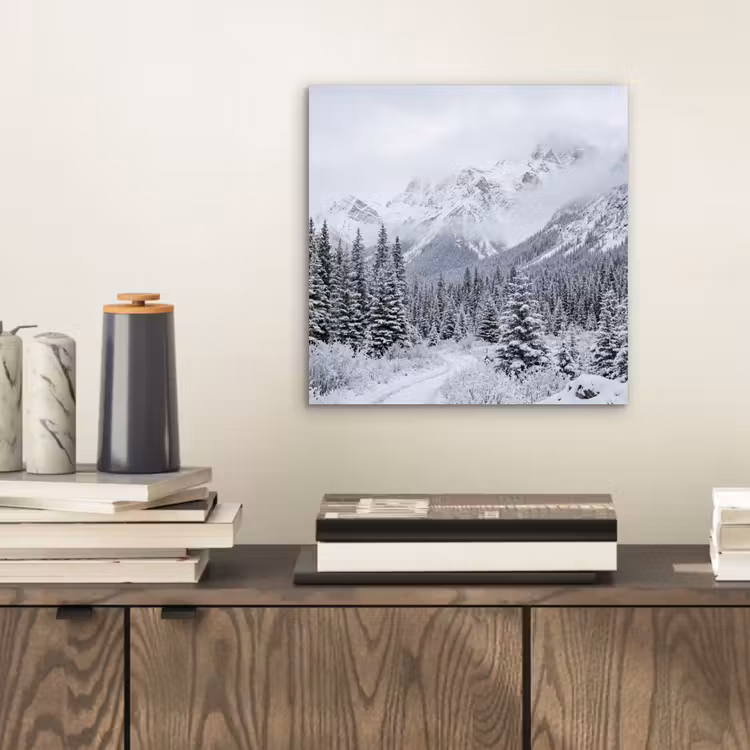Weg - Bergen - Sneeuw - Naaldbos - Avontuurlijk aluminium wit klein -sfeer1
