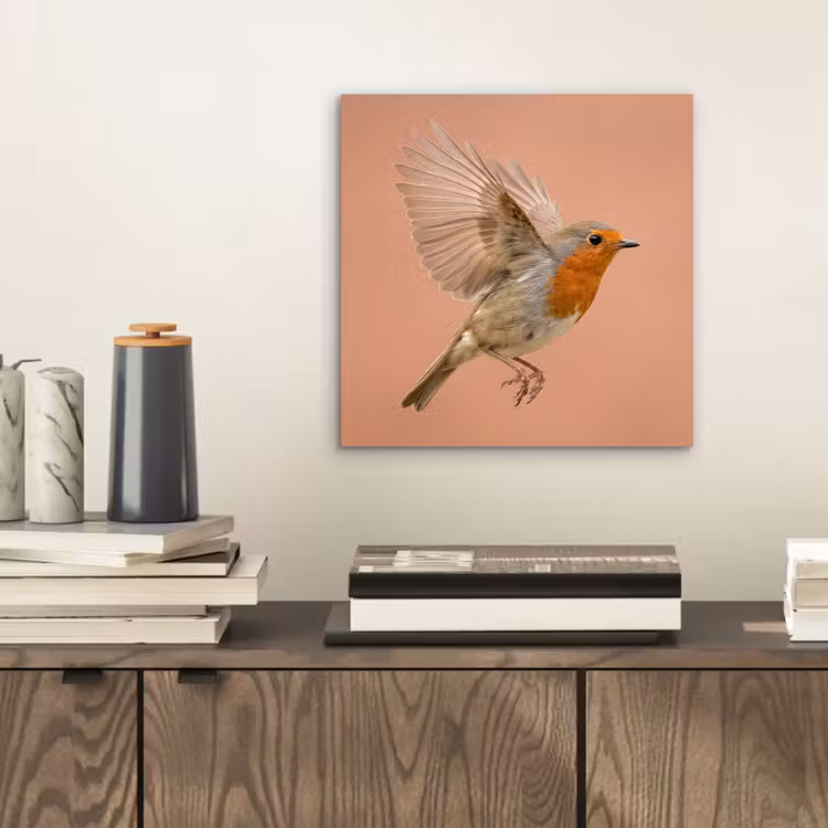 Roodborst - Natuur - Roze aluminium wit klein -sfeer1