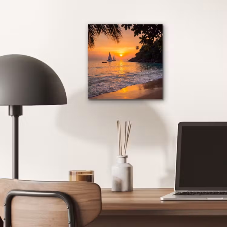 Zee - Zonsondergang - Boot - Natuur - Oranje aluminium wit klein -sfeer5