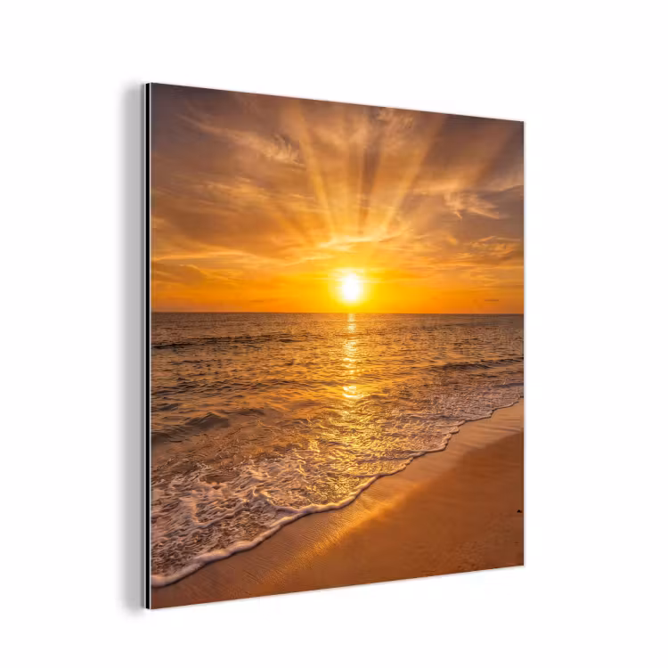 Zee - Zonsondergang - Golven - Kust - Oranje aluminium wit klein -3d