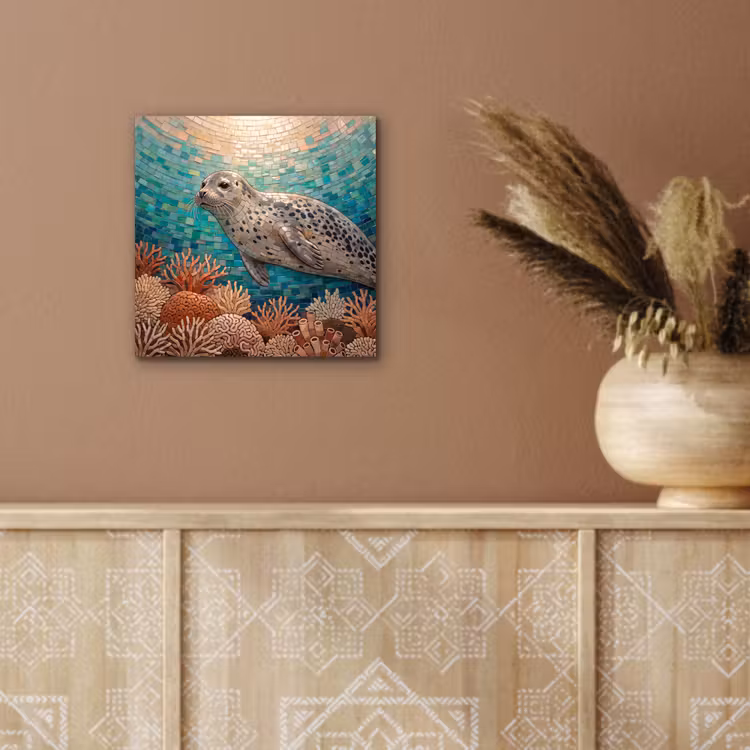 Zeehond - Mozaïek - Onderwater - Dieren - Blauw aluminium wit klein -sfeer4