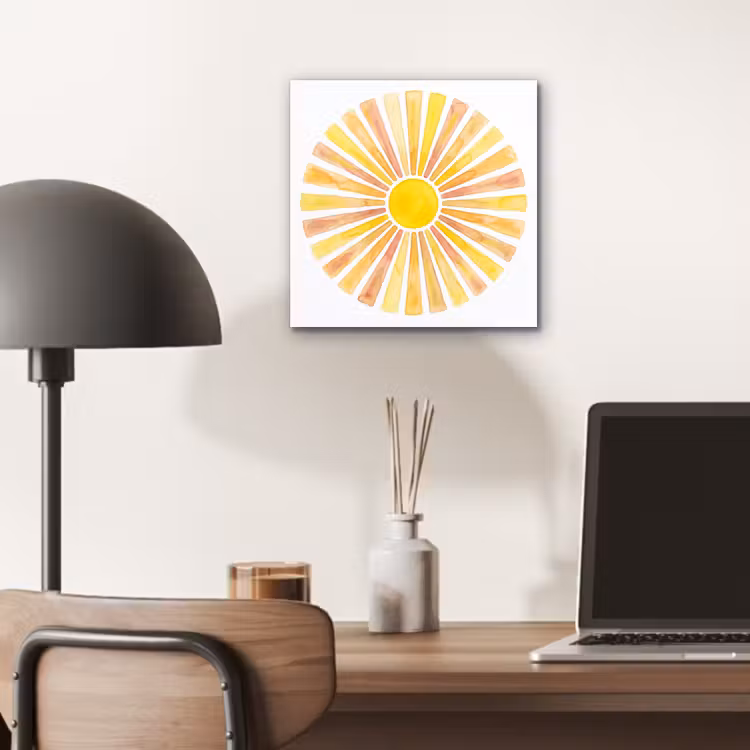 Zon - Stralen - Aquarel - Geel - Abstract aluminium wit klein -sfeer5