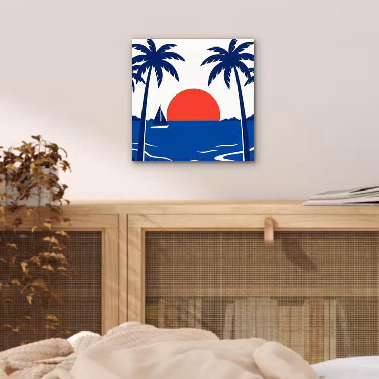 Zonsondergang - Zee - Palmboom - Tropisch - Modern aluminium wit klein -sfeer3