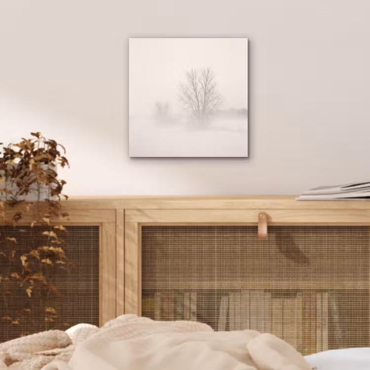 Boom - Mist - Sneeuw - Winter - Minimalistisch aluminium wit klein -sfeer3