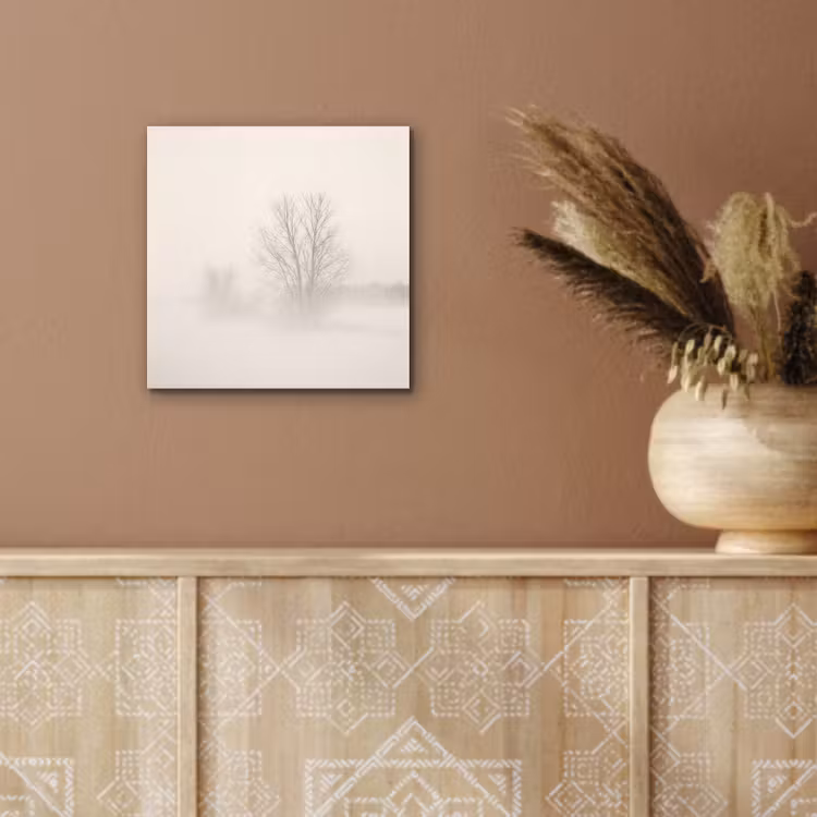 Boom - Mist - Sneeuw - Winter - Minimalistisch aluminium wit klein -sfeer4