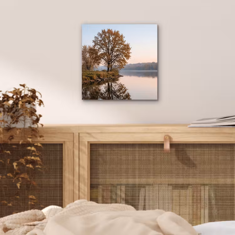 Bomen - Reflectie - Water - Zonsopgang - Serene aluminium wit klein -sfeer3