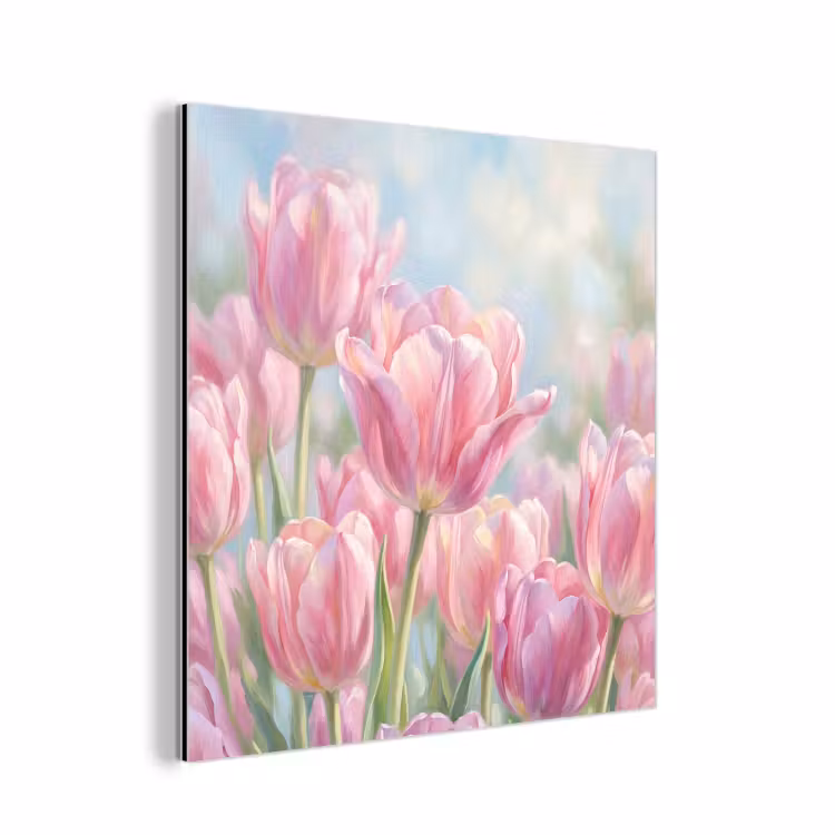 Tulpen - Veld - Lente - Roze aluminium wit klein -3d