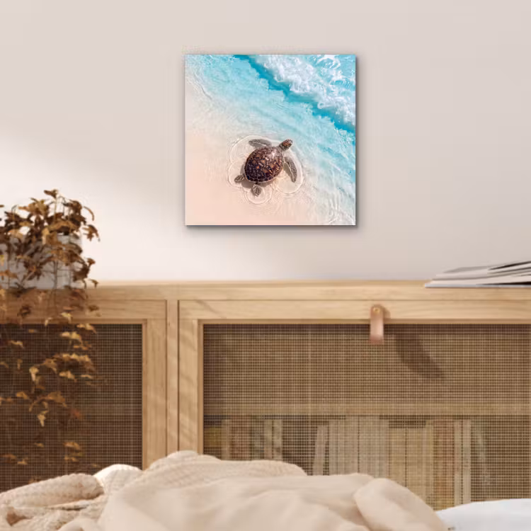 Schildpad - Helder water - Strand - Dieren - Natuur aluminium wit klein -sfeer3