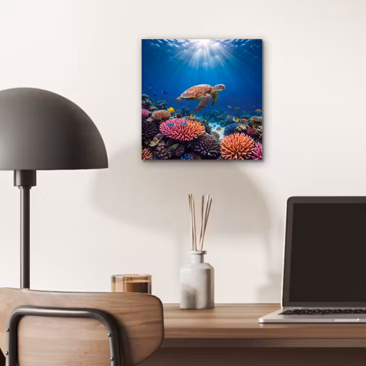 Schildpad - Koraalrif - Oceaan - Dieren - Blauw aluminium wit klein -sfeer5
