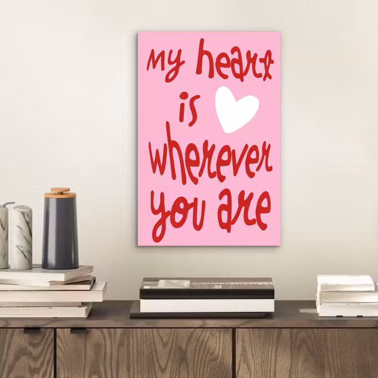 Valentijn - Hart - Liefde - Roze aluminium wit klein -sfeer1