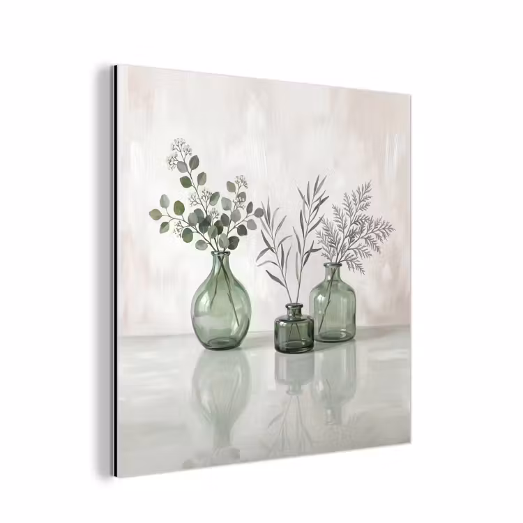 Vazen - Bladeren - Groen aluminium wit klein -3d