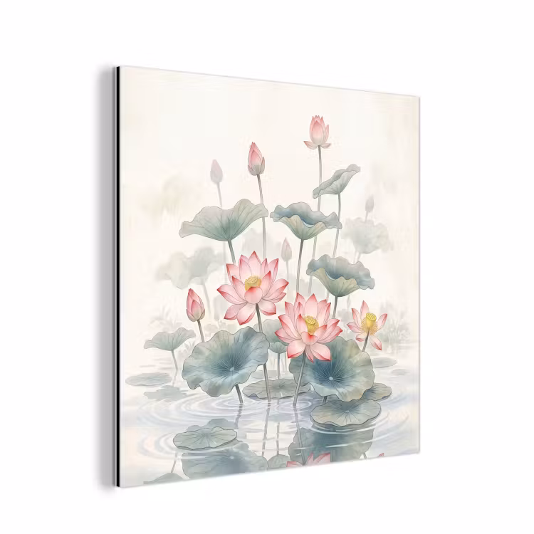 Aquarel - Lotusbloemen - Kleurrijk aluminium wit klein -3d