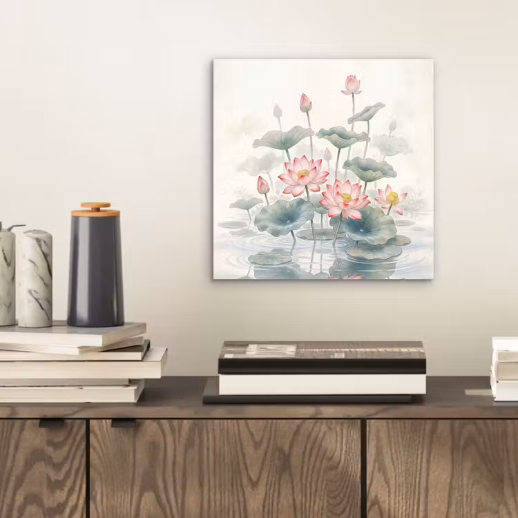 Aquarel - Lotusbloemen - Kleurrijk aluminium wit klein -sfeer1