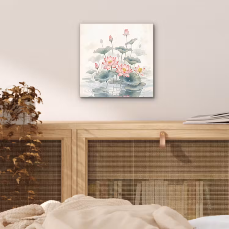 Aquarel - Lotusbloemen - Kleurrijk aluminium wit klein -sfeer3