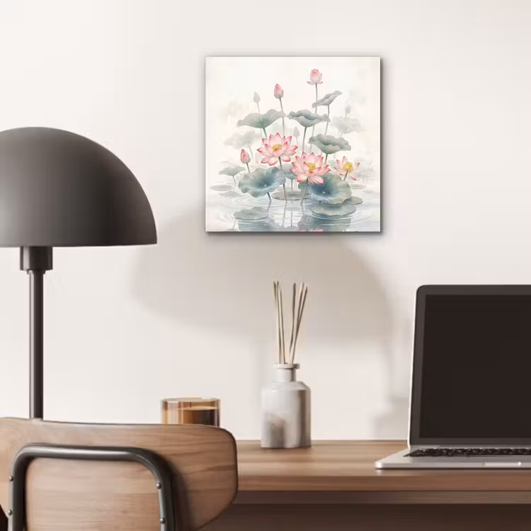 Aquarel - Lotusbloemen - Kleurrijk aluminium wit klein -sfeer5