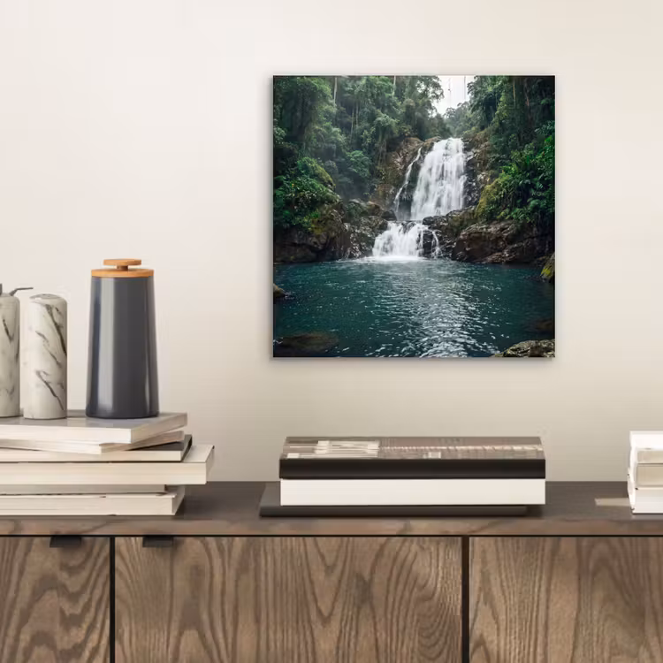 Waterfall - Forest - Nature - Greenkhgyguyg aluminium wit klein -sfeer1