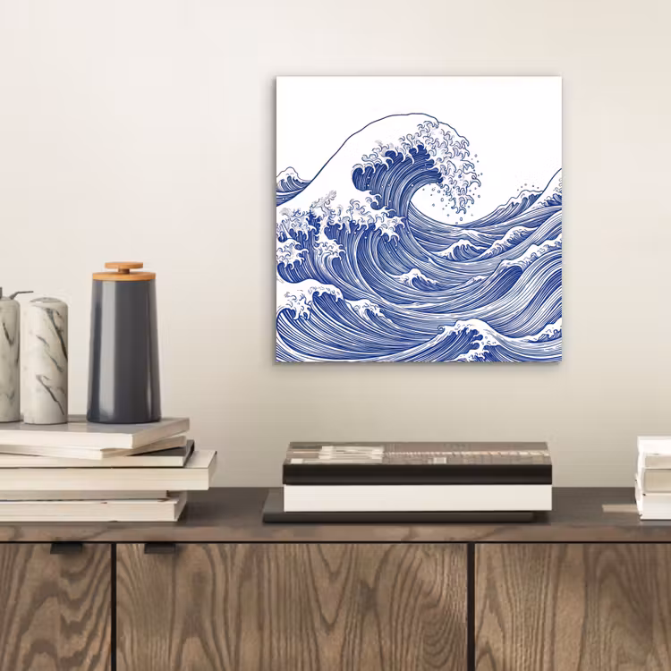 Golf - Japans - Zee - Illustratie - Blauw aluminium wit klein -sfeer1