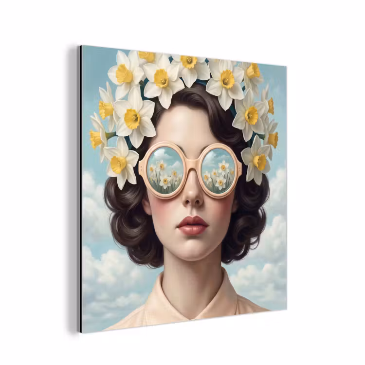 Vrouw - Narcissen - Geel aluminium wit klein -3d