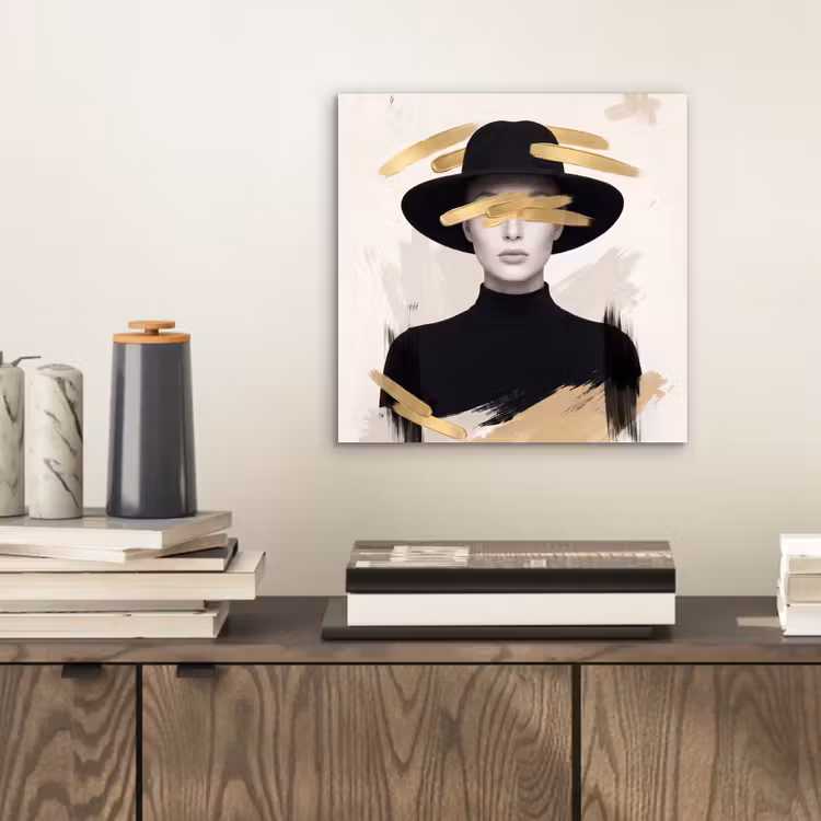 Vrouw - Portret - Modern - Goud - Kunst aluminium wit klein -sfeer1