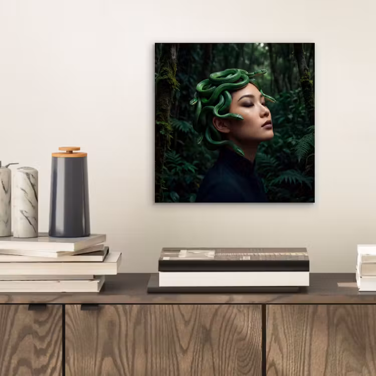 Vrouw - Slang - Natuur - Mystiek - Groen aluminium wit klein -sfeer1