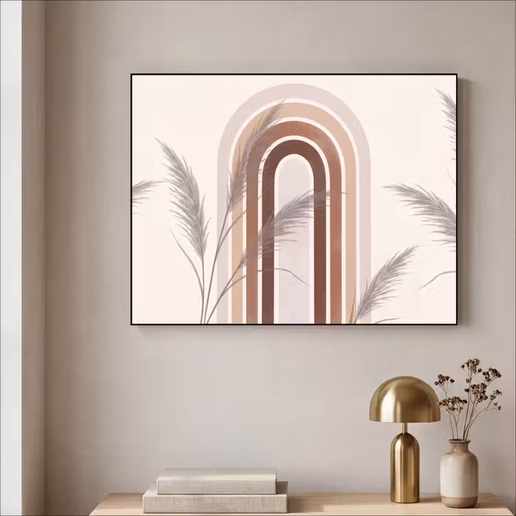 Abstract - Bogen - Plant - Boho - Beige Textielframe zwart klein -sfeer2