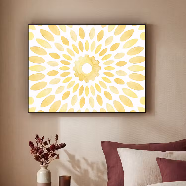 Abstract - Geometrisch - Stralend - Geel Textielframe zwart klein -sfeer1