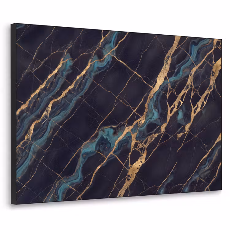 Abstract - Gouden lijnen - Kunst - Modern - Zwart Textielframe zwart klein -3d
