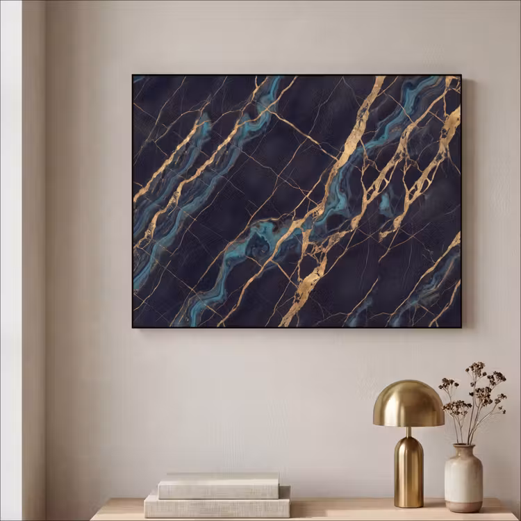 Abstract - Gouden lijnen - Kunst - Modern - Zwart Textielframe zwart klein -sfeer2