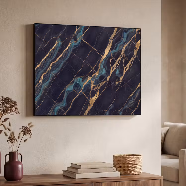 Abstract - Gouden lijnen - Kunst - Modern - Zwart Textielframe zwart klein -sfeer3