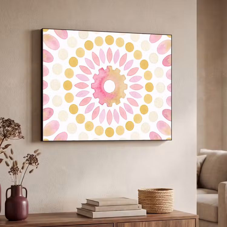 Abstract - Mandala - Kunst - Modern - Roze Textielframe zwart klein -sfeer3