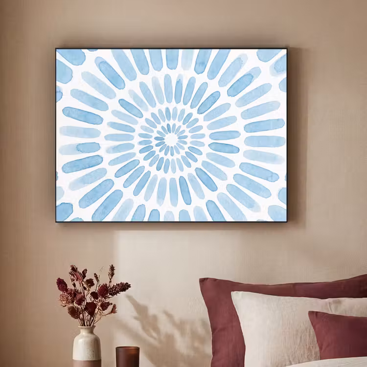 Abstract - Vormen - Kunst - Aquarel - Blauw Textielframe zwart klein -sfeer1