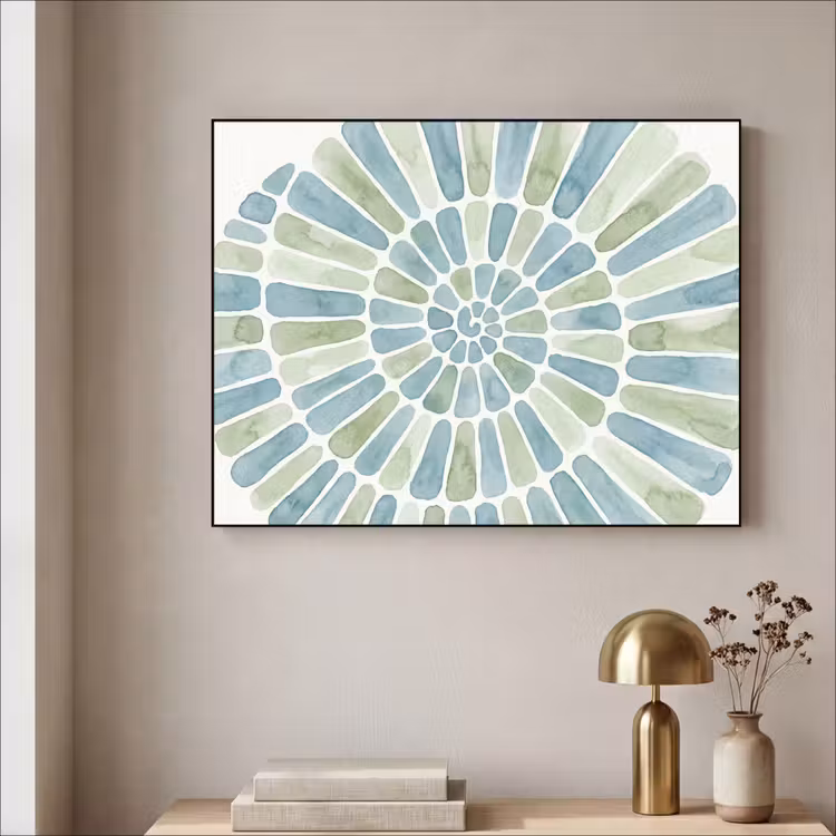 Abstract - Spiraal - Patroon - Modern - Blauw-Groen Textielframe zwart klein -sfeer2