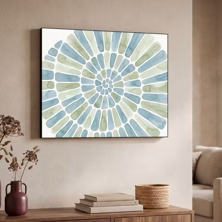 Abstract - Spiraal - Patroon - Modern - Blauw-Groen Textielframe zwart klein -sfeer3
