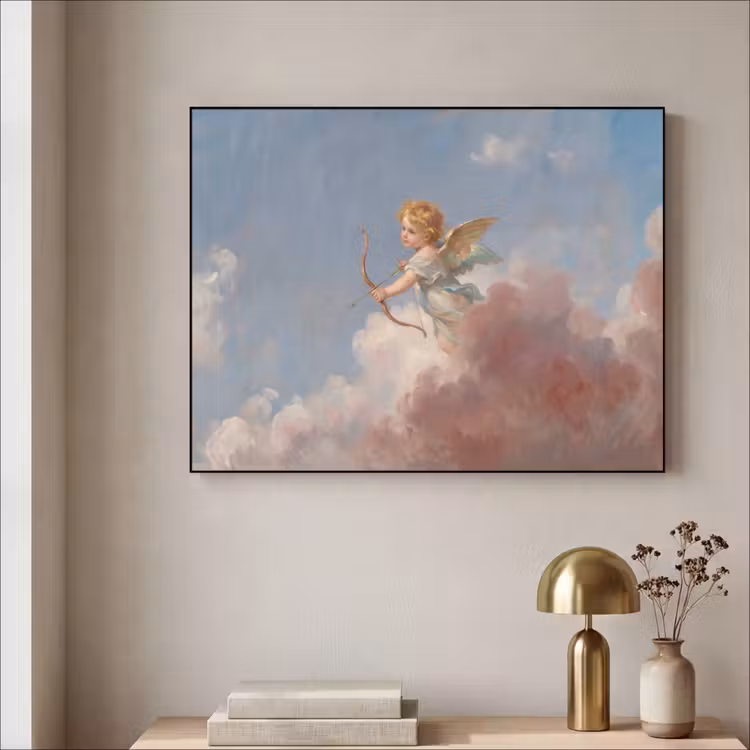 Engel - Pijl en boog - Mythologie - Klassiek Textielframe zwart klein -sfeer2