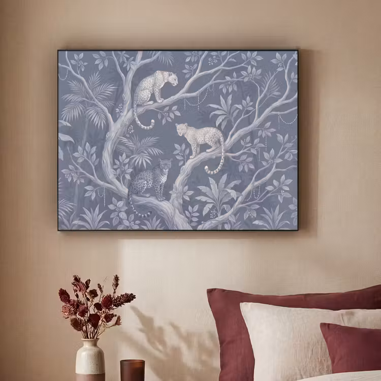 Dieren - Jungle - Illustratie - Bomen - Blauw Textielframe zwart klein -sfeer1