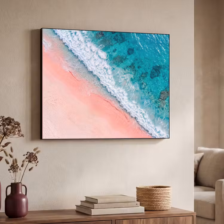 Strand - Oceaan - Golven - Roze Zand - Natuur Textielframe zwart klein -sfeer3