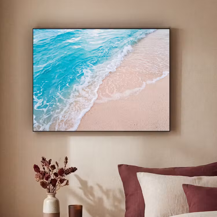 Strand - Zee - Golf - Natuur - Blauw Textielframe zwart klein -sfeer1