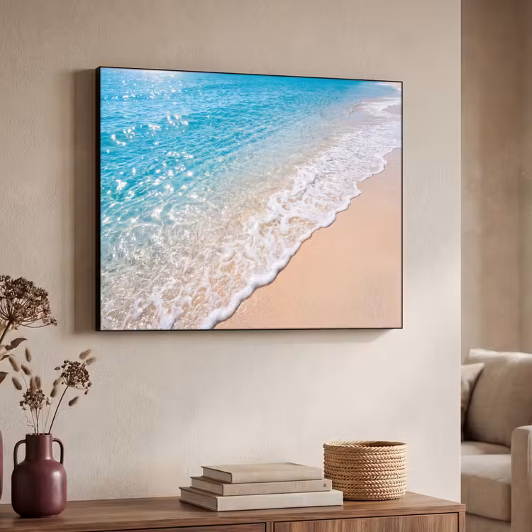 Strand - Water - Natuur - Blauw - Beige Textielframe zwart klein -sfeer3