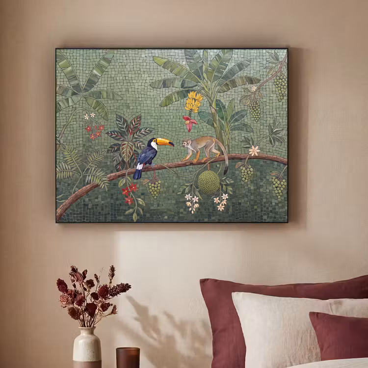 Vogel - Dier - Jungle - Mozaïek - Natuur Textielframe zwart klein -sfeer1