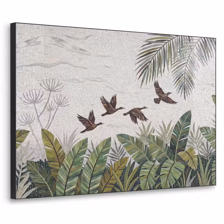 Vogel - Vliegend - Tropisch - Mozaïek - Groen Textielframe zwart klein -3d