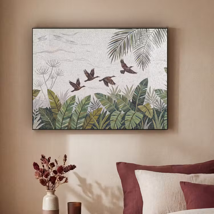 Vogel - Vliegend - Tropisch - Mozaïek - Groen Textielframe zwart klein -sfeer1