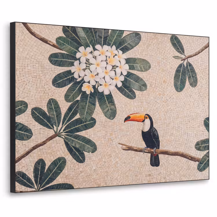 Vogel - Mozaïek - Tropisch - Natuur - Kleurrijk Textielframe zwart klein -3d