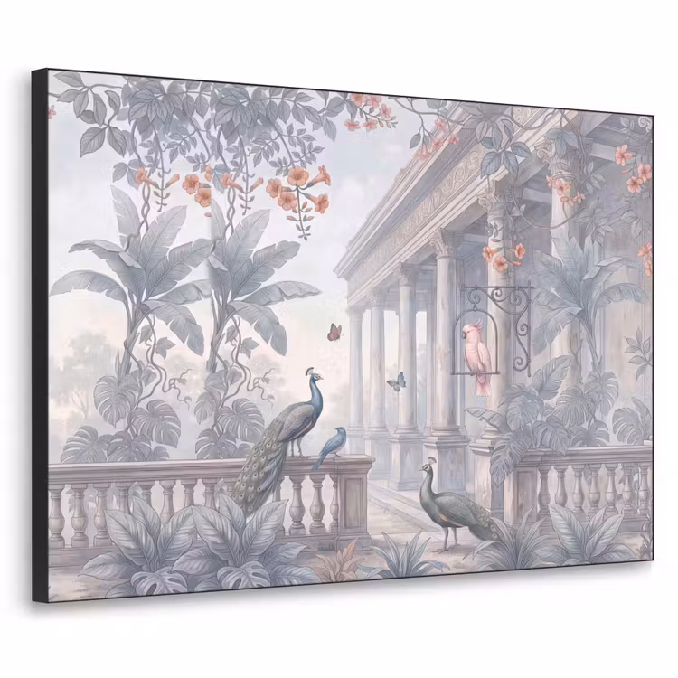 Vogel - Pauw - Architectuur - Klassiek - Groen Textielframe zwart klein -3d